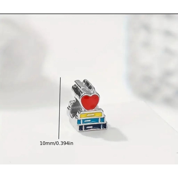 Teacher Charm Bracelet Bead Red Silver - Picture 2 of 2